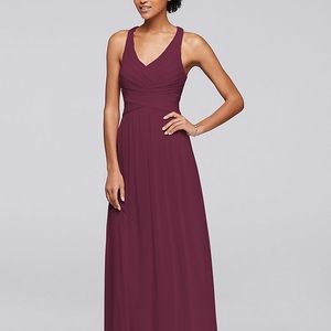 Wine Mesh LONG BRIDESMAID DRESS